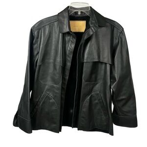 KUZYK Women’s Leather Bobby Jacket Black Open Front Designer- Size Medium‎